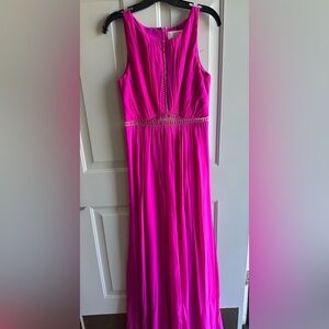 RARE SILK Badgley Mischka Fushia Hot Pink Cut Out Dress Gown